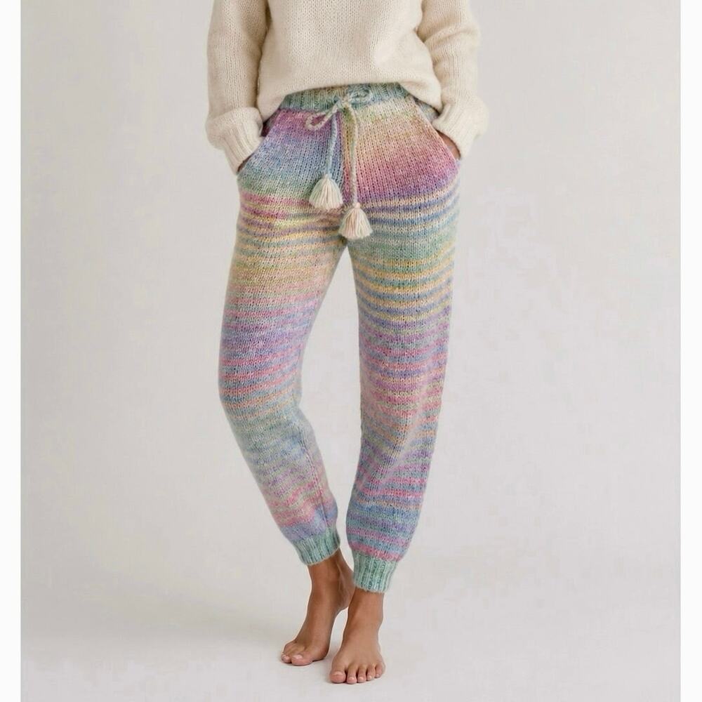 LoveShackFancy Wool Joggers XS Pastel Stripe Sweater Pants